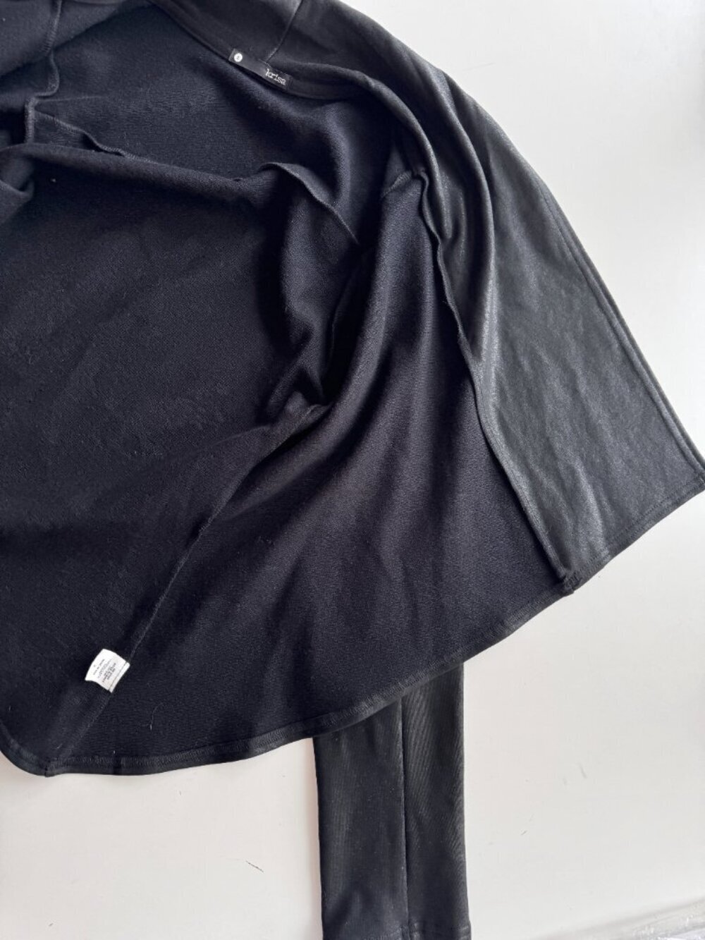 KRISA Black Coated Terry Faux Leather Open Drape Front Moto Jacket, Size S - Picture 13 of 16